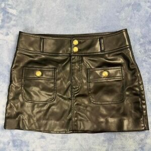 H&M Divided Womens Faux Leather‎ Skater Skirt Sz 4 Black
